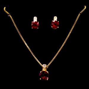 Copper Made Felix Ruby Crystal Necklace Earring Set Adjustable Length 16-18 inch